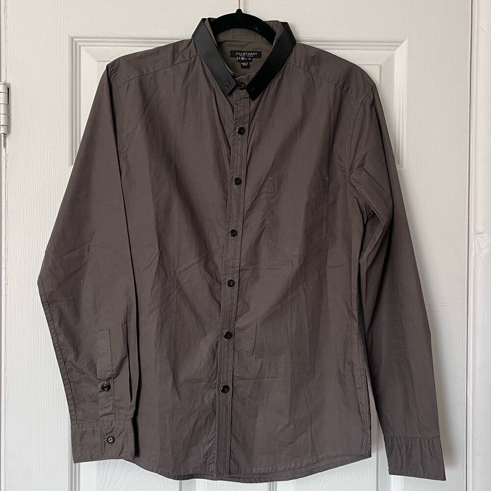 Jill Stuart Faux Leather Accent Button-Down Shirt - Size M